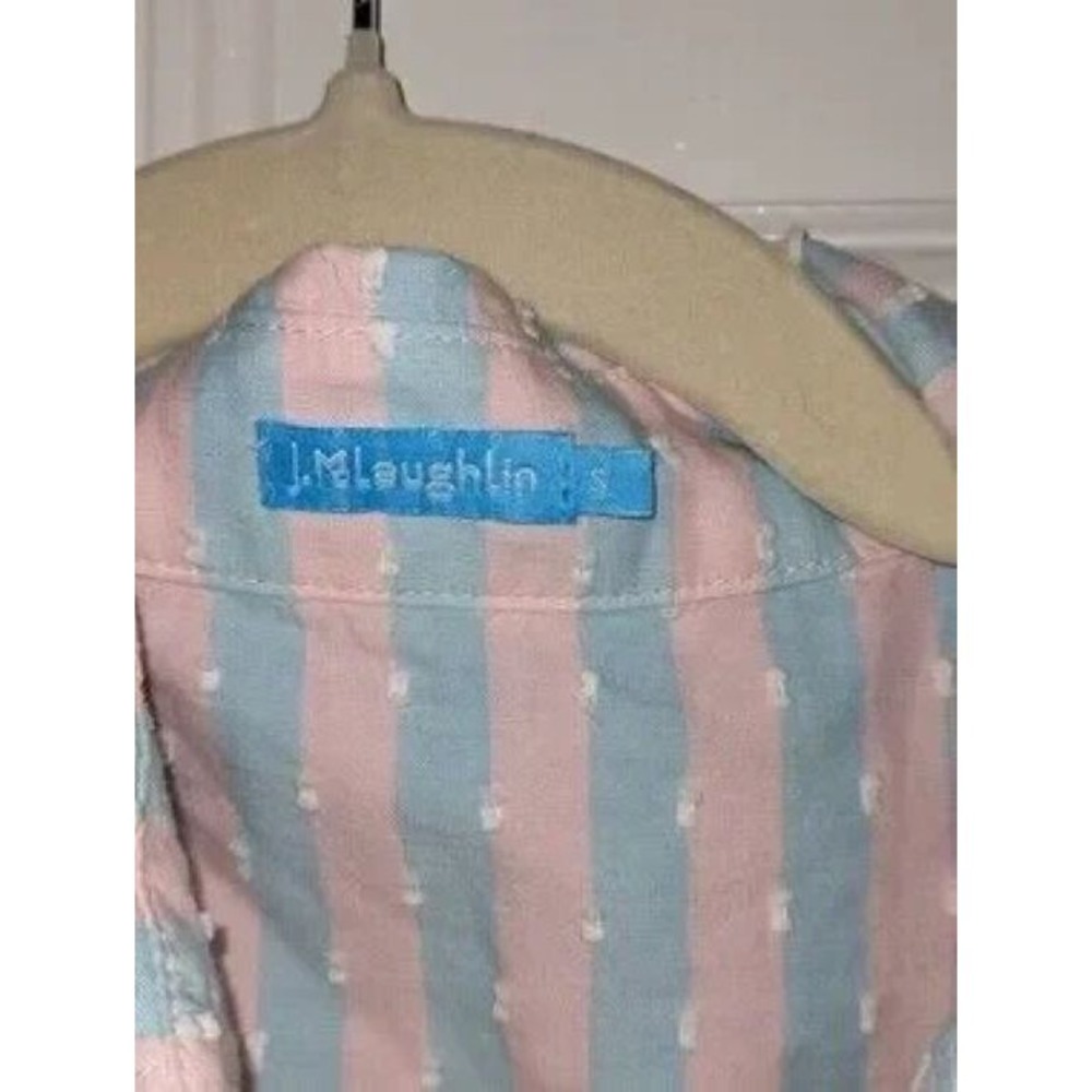 J. McLaughlin Small  Pink Blue Stripe Swiss Dot Button Down Shirt Cotton